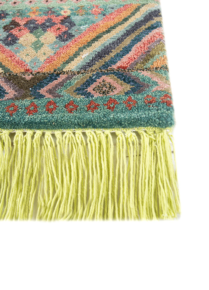 manchaha green wool and bamboo silk hand knotted Rug - Corner