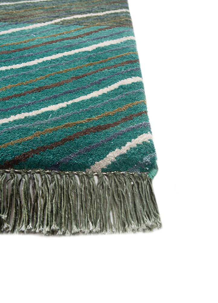 manchaha green wool and bamboo silk hand knotted Rug - Corner