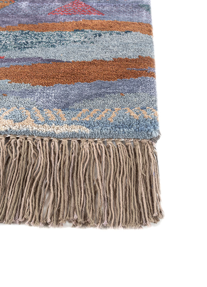 manchaha blue wool and bamboo silk hand knotted Rug - Corner