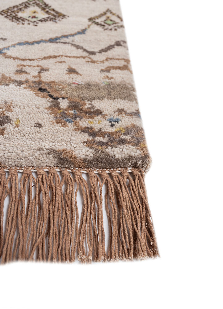 manchaha beige and brown wool and bamboo silk hand knotted Rug - Corner