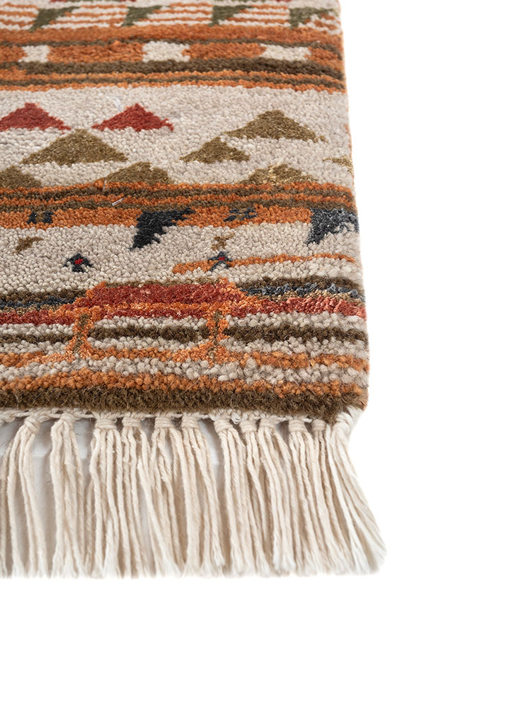 manchaha red and orange wool and bamboo silk hand knotted Rug - Corner