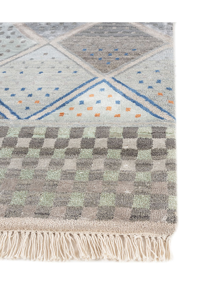 manchaha grey and black wool and bamboo silk hand knotted Rug - Corner