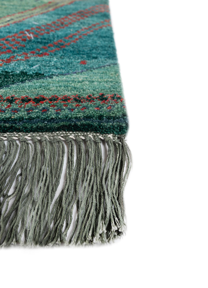 manchaha green wool and bamboo silk hand knotted Rug - Corner