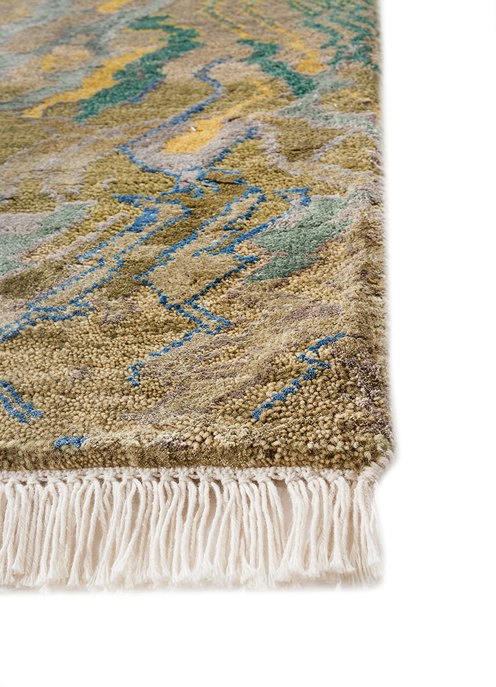manchaha green wool and bamboo silk hand knotted Rug - Corner