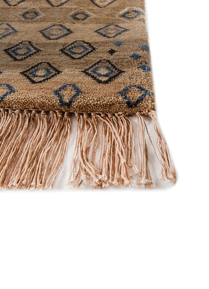 manchaha beige and brown wool and bamboo silk hand knotted Rug - Corner