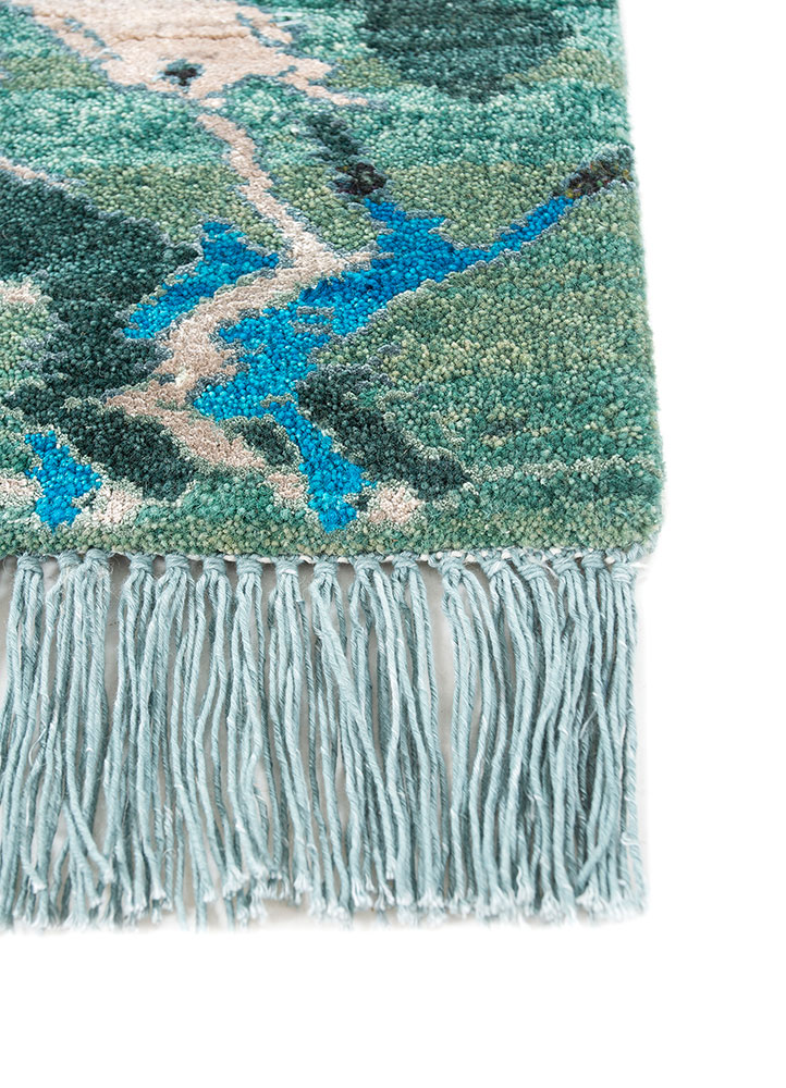 manchaha green wool and bamboo silk hand knotted Rug - Corner