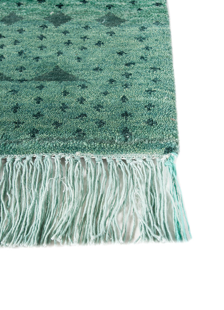 manchaha green wool and bamboo silk hand knotted Rug - Corner