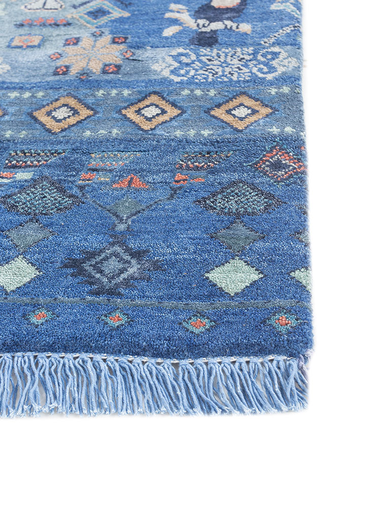 manchaha blue wool and bamboo silk hand knotted Rug - Corner