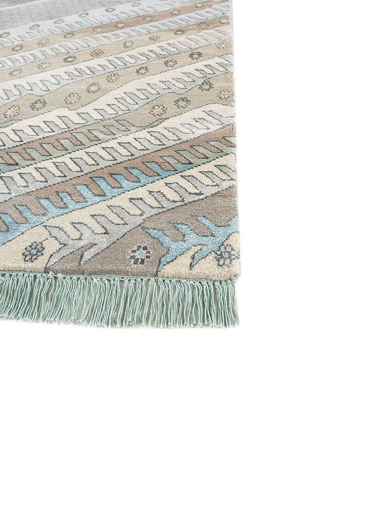manchaha green wool and bamboo silk hand knotted Rug - Corner