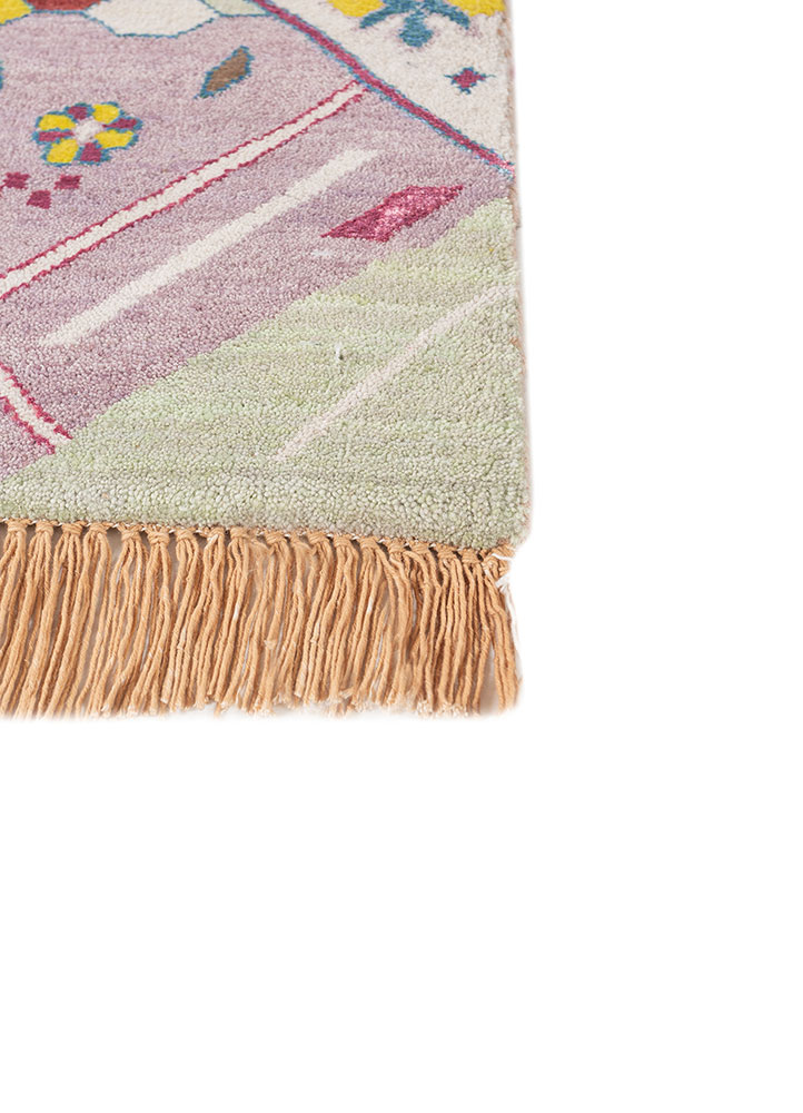 manchaha pink and purple wool and bamboo silk hand knotted Rug - Corner