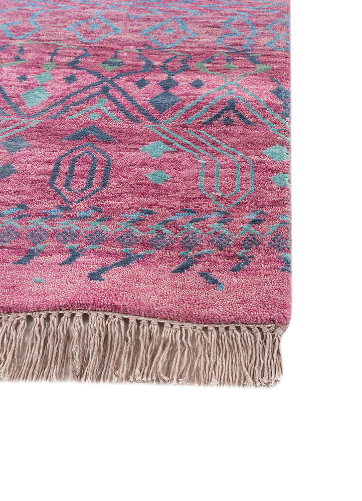 manchaha pink and purple wool and bamboo silk hand knotted Rug - Corner