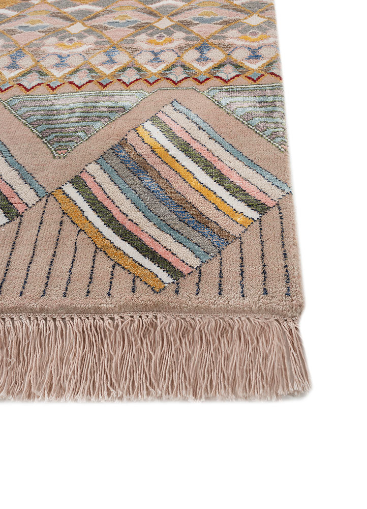 manchaha pink and purple wool and bamboo silk hand knotted Rug - Corner