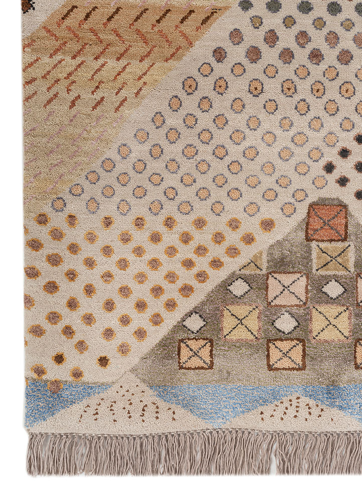 manchaha ivory wool and bamboo silk hand knotted Rug - Corner