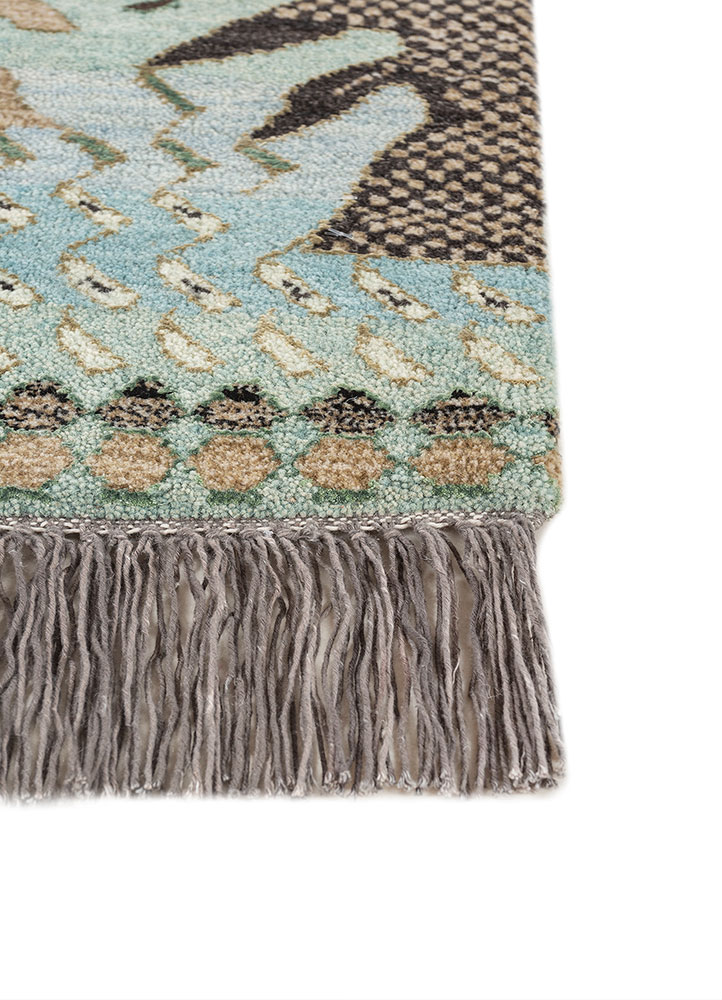 manchaha blue wool and bamboo silk hand knotted Rug - Corner