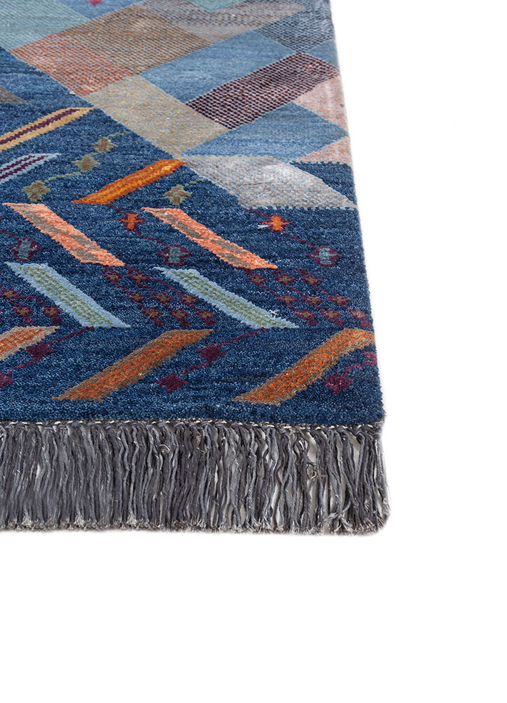 manchaha blue wool and bamboo silk hand knotted Rug - Corner