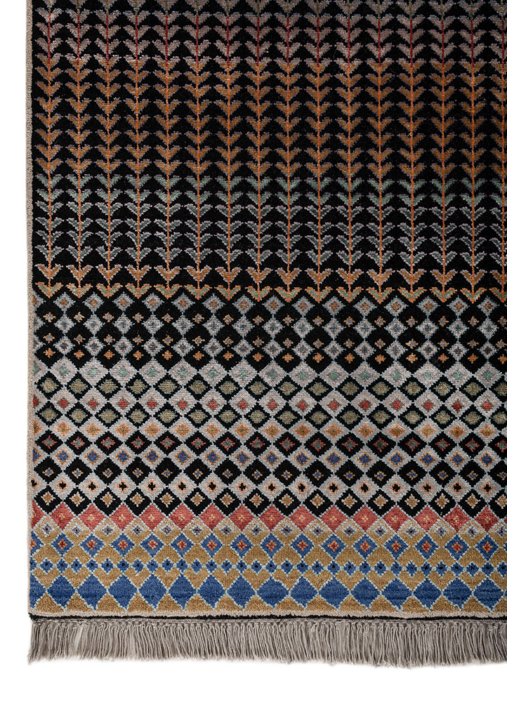 manchaha grey and black wool and bamboo silk hand knotted Rug - Corner