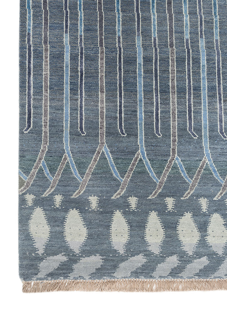 manchaha blue wool and bamboo silk hand knotted Rug - Corner