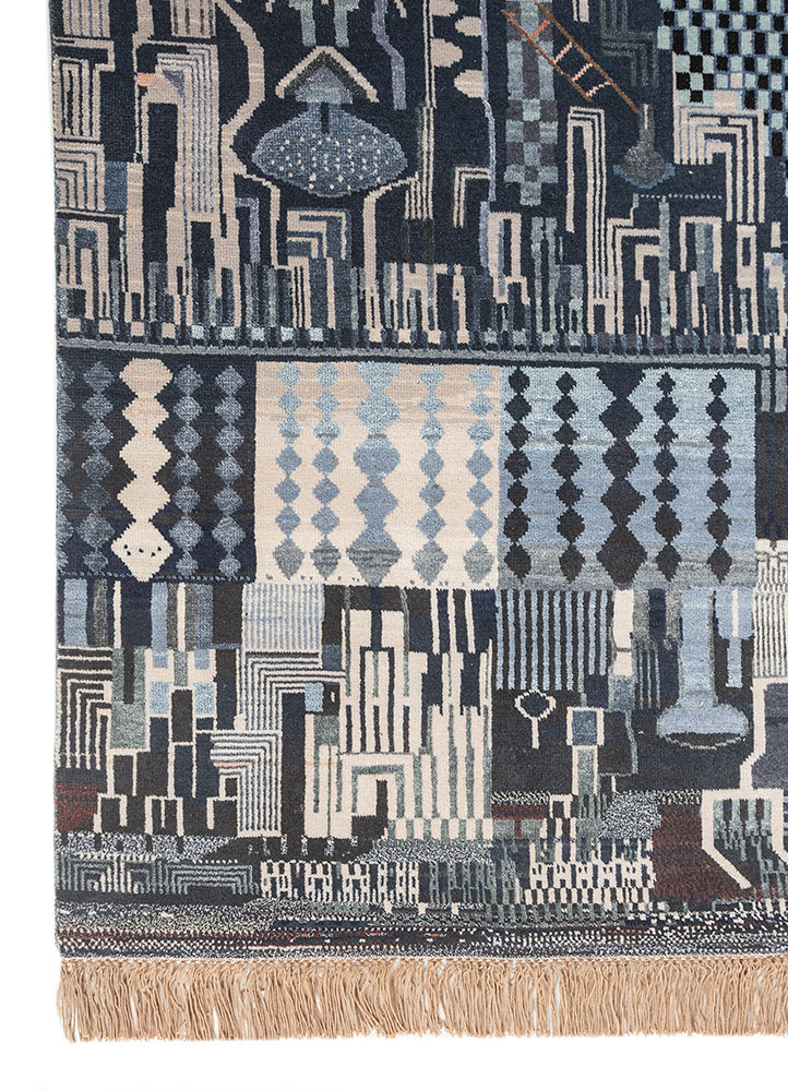 manchaha blue wool and bamboo silk hand knotted Rug - Corner