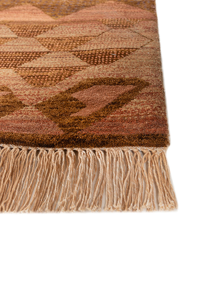 manchaha red and orange wool and bamboo silk hand knotted Rug - Corner