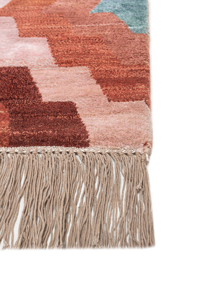 manchaha red and orange wool and bamboo silk hand knotted Rug - Corner