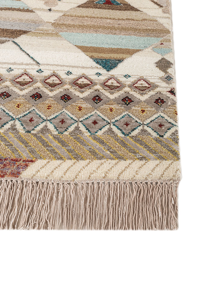 manchaha beige and brown wool and bamboo silk hand knotted Rug - Corner