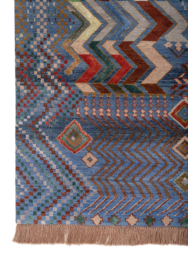 manchaha blue wool and bamboo silk hand knotted Rug - Corner