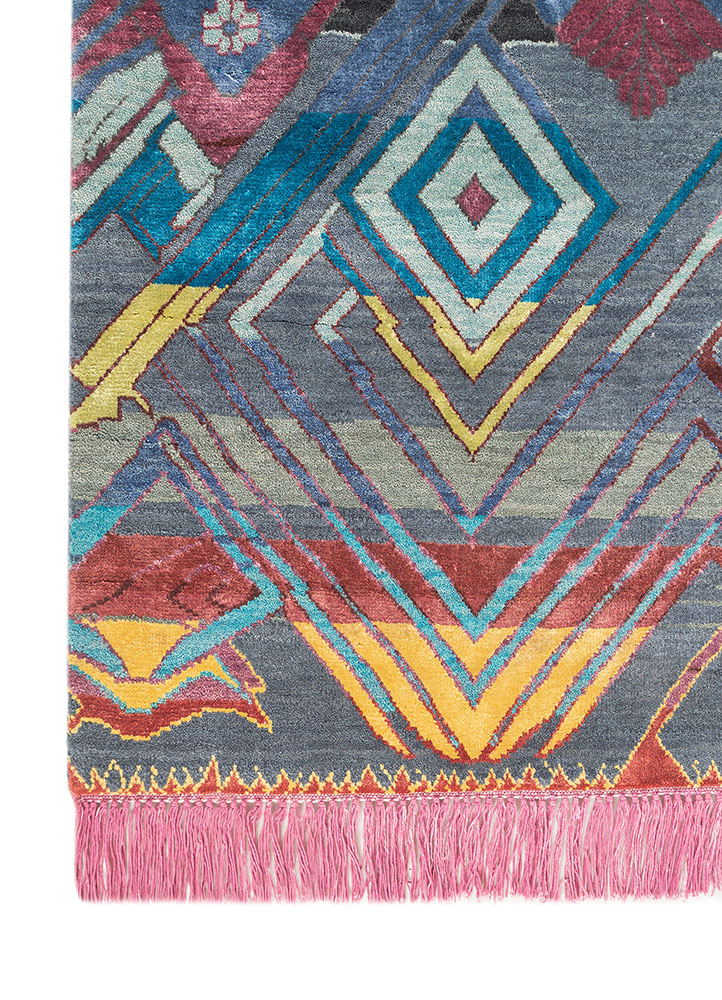 manchaha red and orange wool and bamboo silk hand knotted Rug - Corner