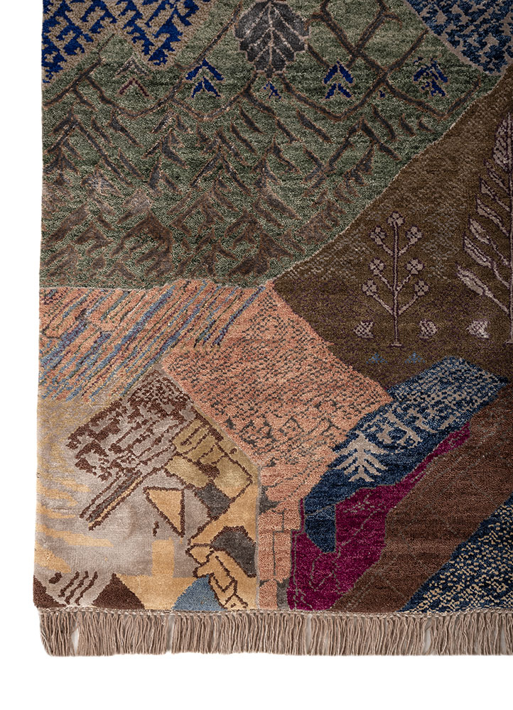 manchaha blue wool and bamboo silk hand knotted Rug - Corner