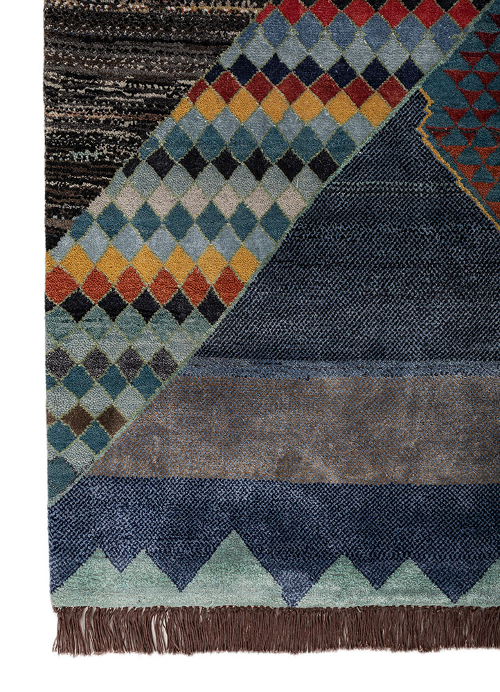 manchaha grey and black wool and bamboo silk hand knotted Rug - Corner