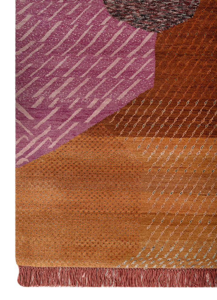 manchaha red and orange wool and bamboo silk hand knotted Rug - Corner