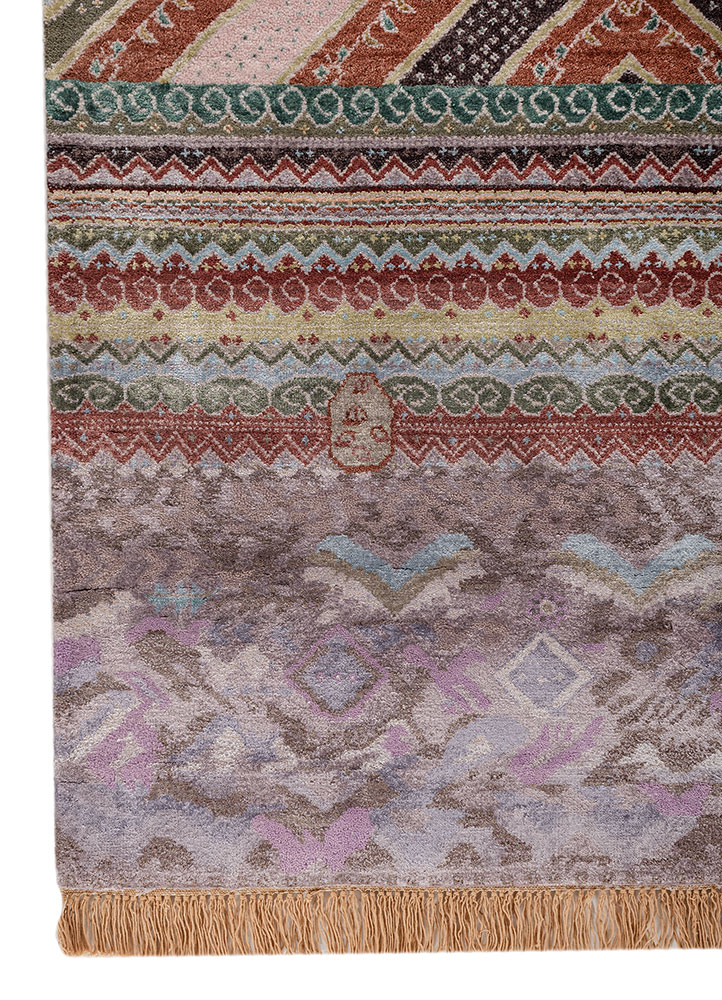 manchaha pink and purple wool and bamboo silk hand knotted Rug - Corner