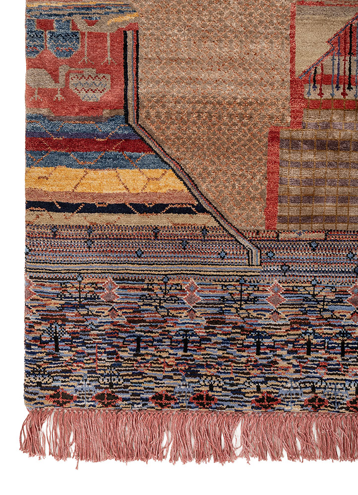 manchaha blue wool and bamboo silk hand knotted Rug - Corner