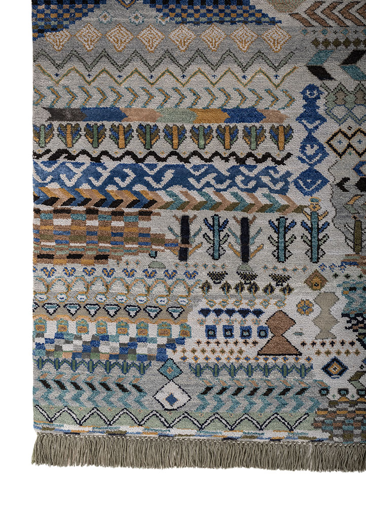 manchaha blue wool and bamboo silk hand knotted Rug - Corner