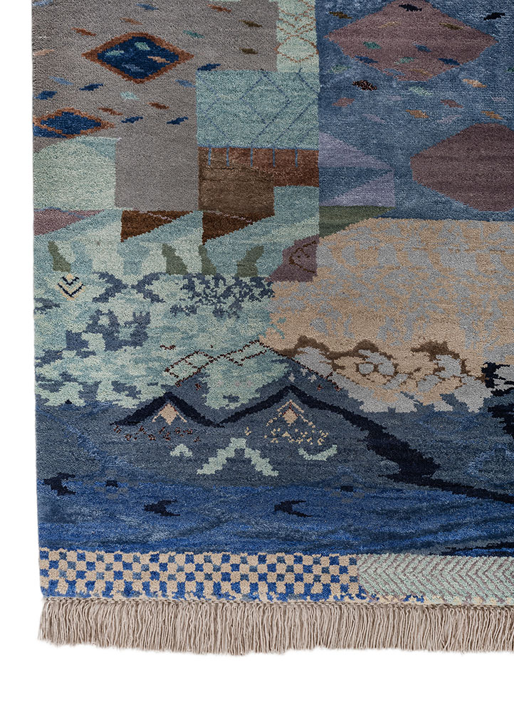 manchaha blue wool and bamboo silk hand knotted Rug - Corner