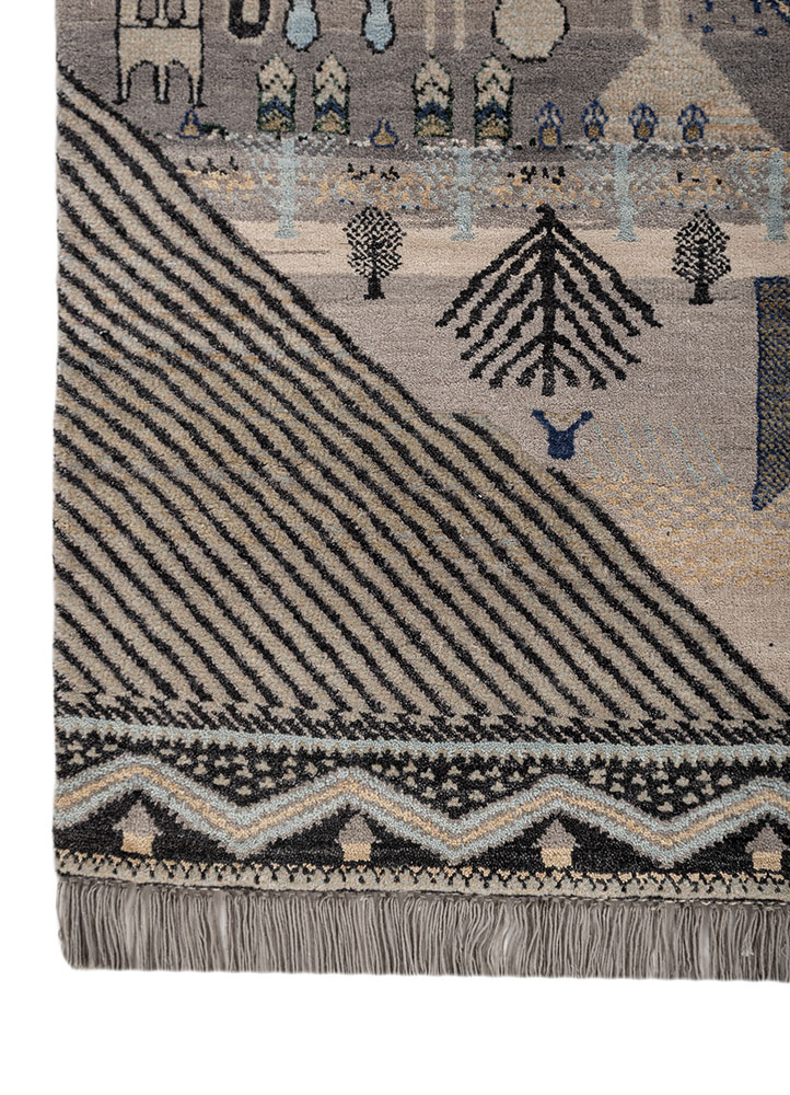 manchaha grey and black wool and bamboo silk hand knotted Rug - Corner