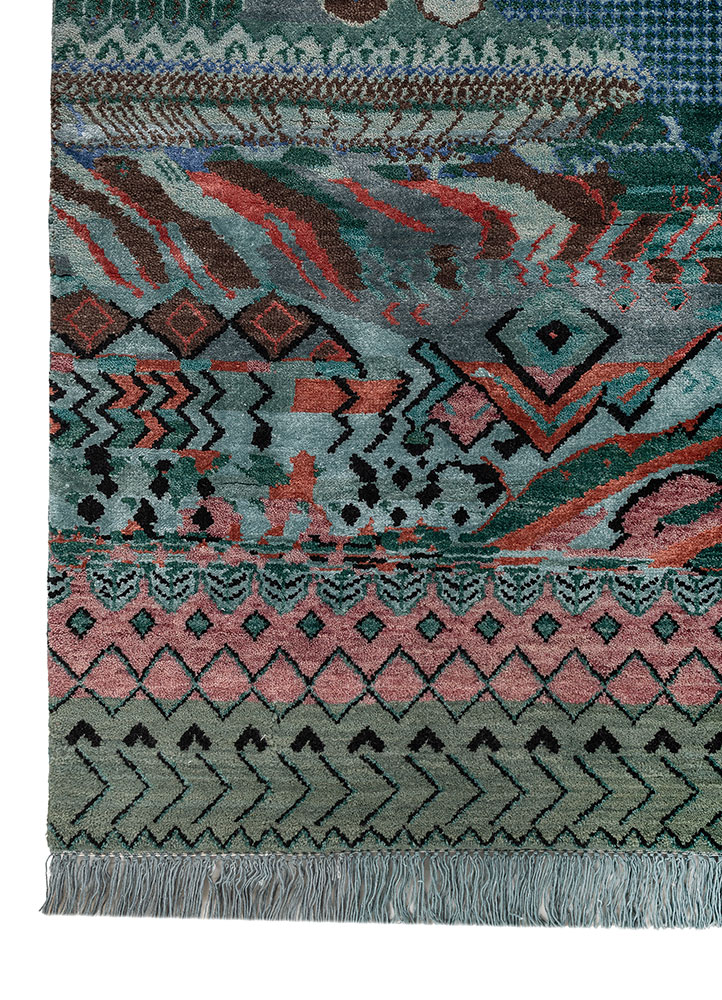 manchaha blue wool and bamboo silk hand knotted Rug - Corner