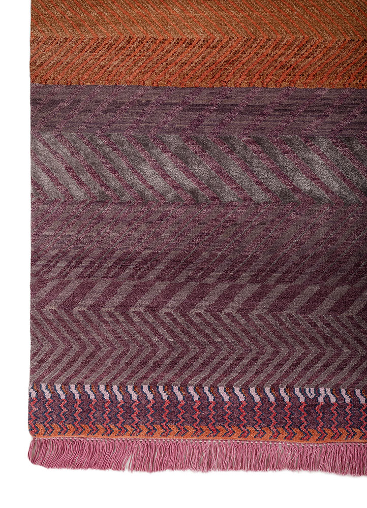 manchaha pink and purple wool and bamboo silk hand knotted Rug - Corner
