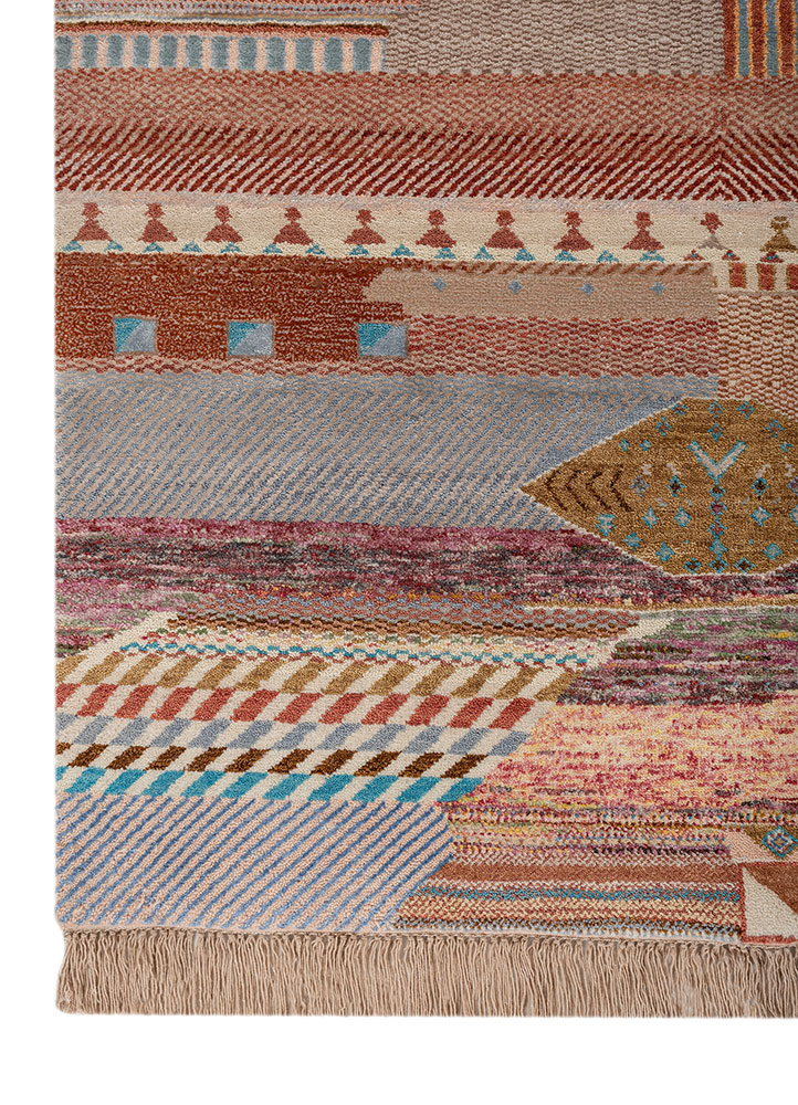 manchaha red and orange wool and bamboo silk hand knotted Rug - Corner