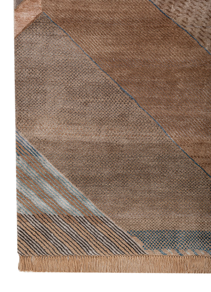 manchaha beige and brown wool and bamboo silk hand knotted Rug - Corner