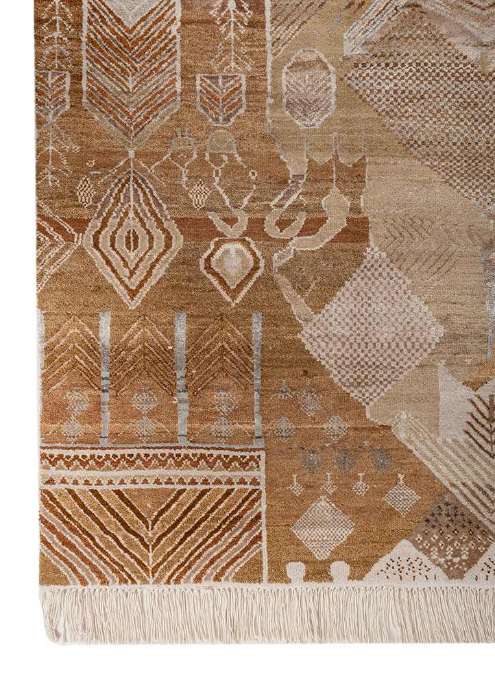 manchaha ivory wool and bamboo silk hand knotted Rug - Corner