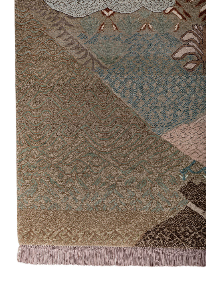 manchaha pink and purple wool and bamboo silk hand knotted Rug - Corner