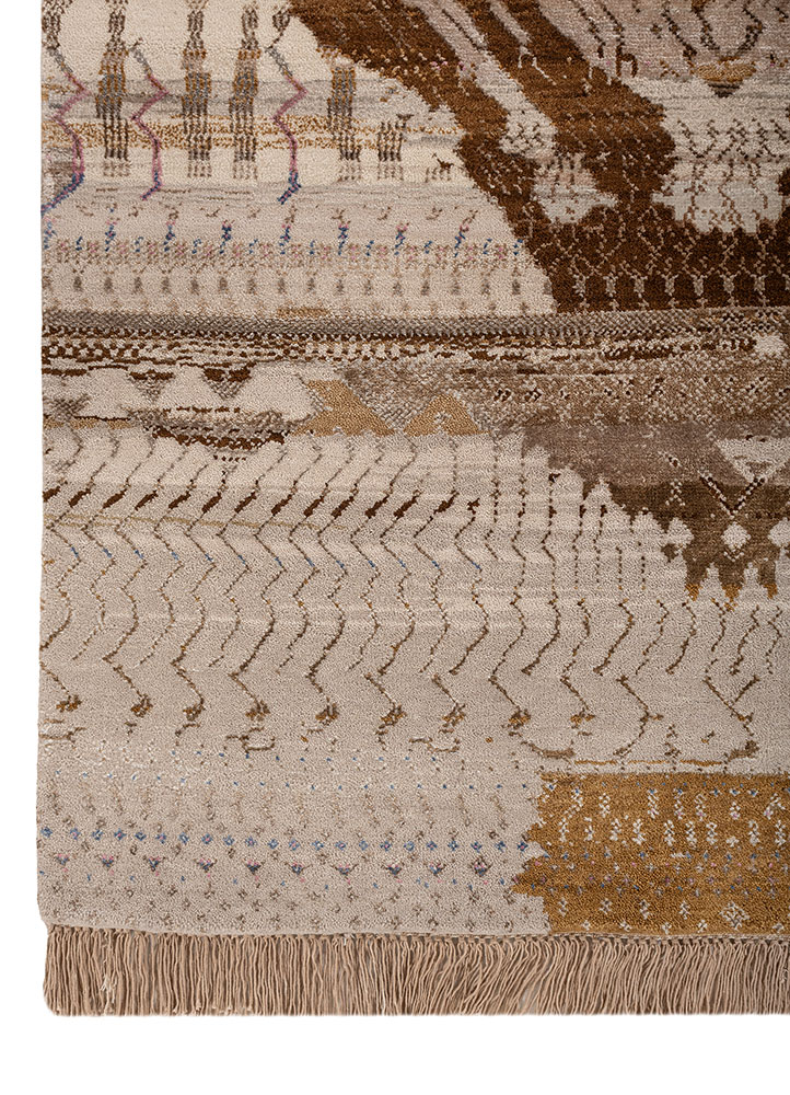 manchaha ivory wool and bamboo silk hand knotted Rug - Corner
