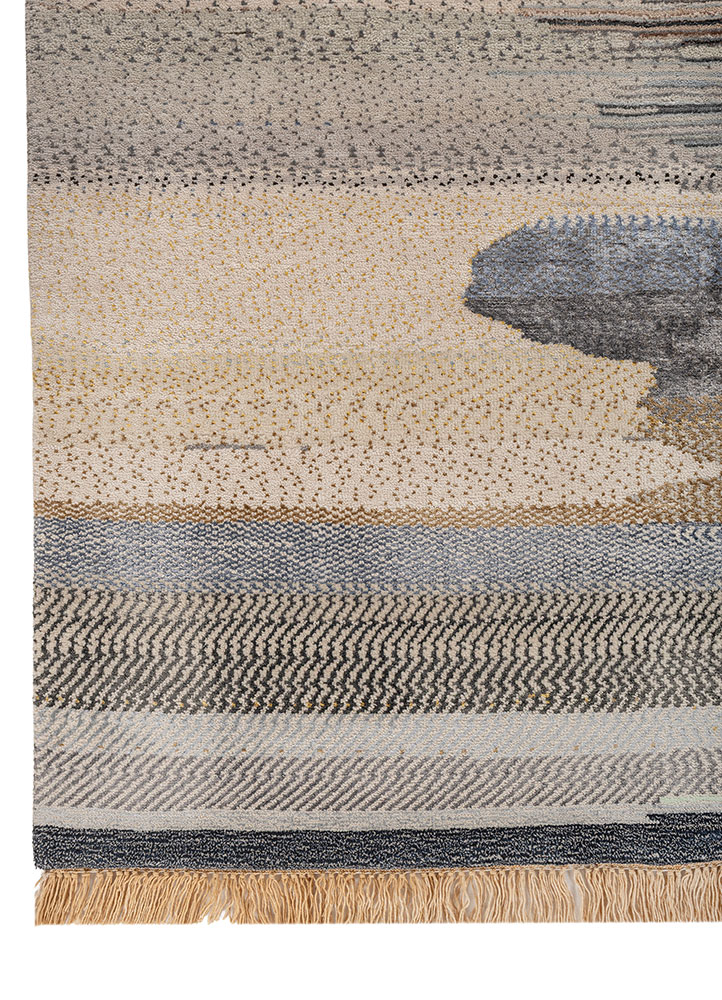 manchaha ivory wool and bamboo silk hand knotted Rug - Corner