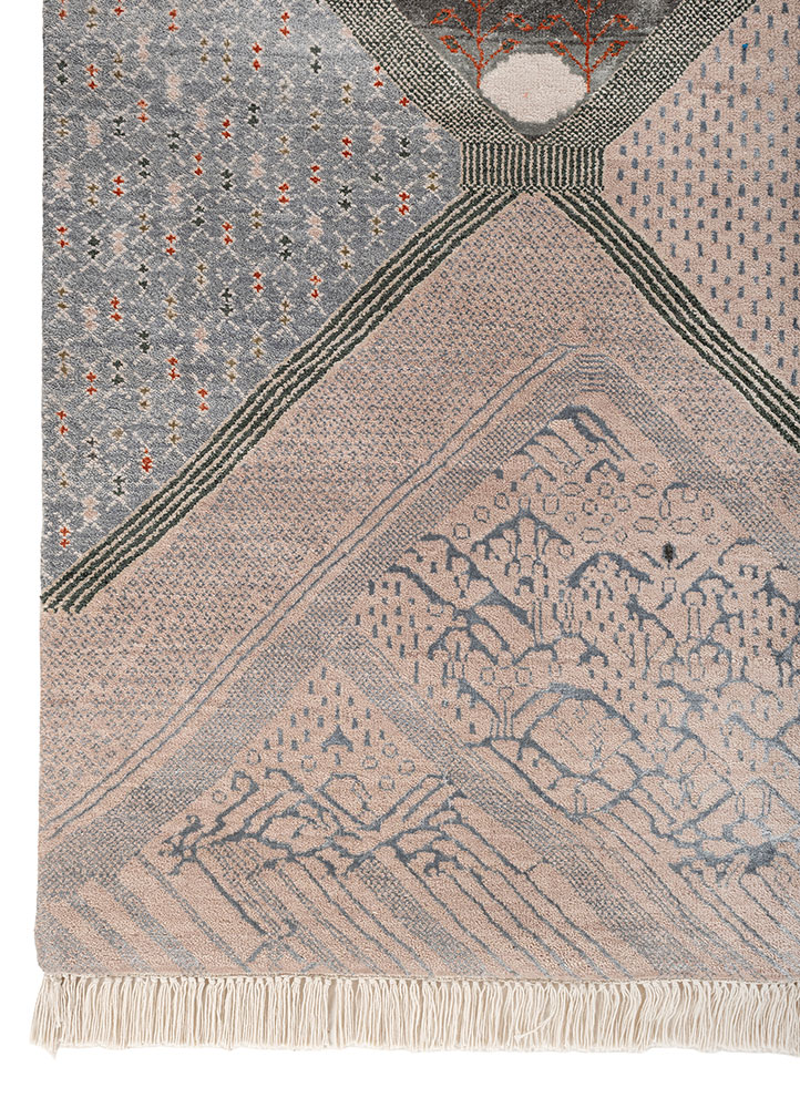 manchaha pink and purple wool and bamboo silk hand knotted Rug - Corner