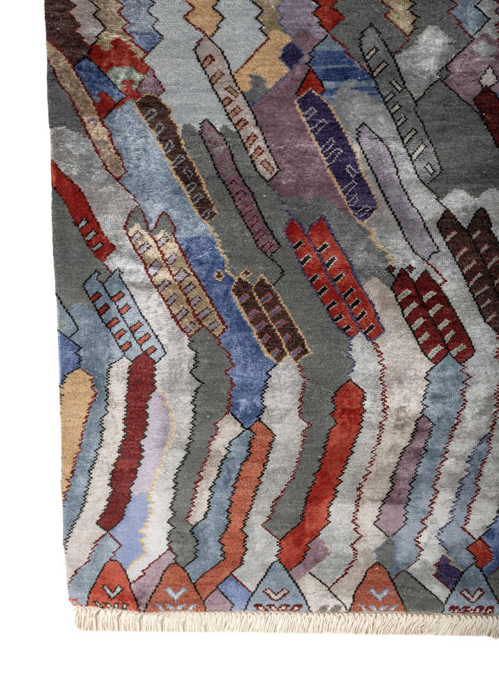 weaver art reserve red and orange wool and bamboo silk hand knotted Rug - Corner