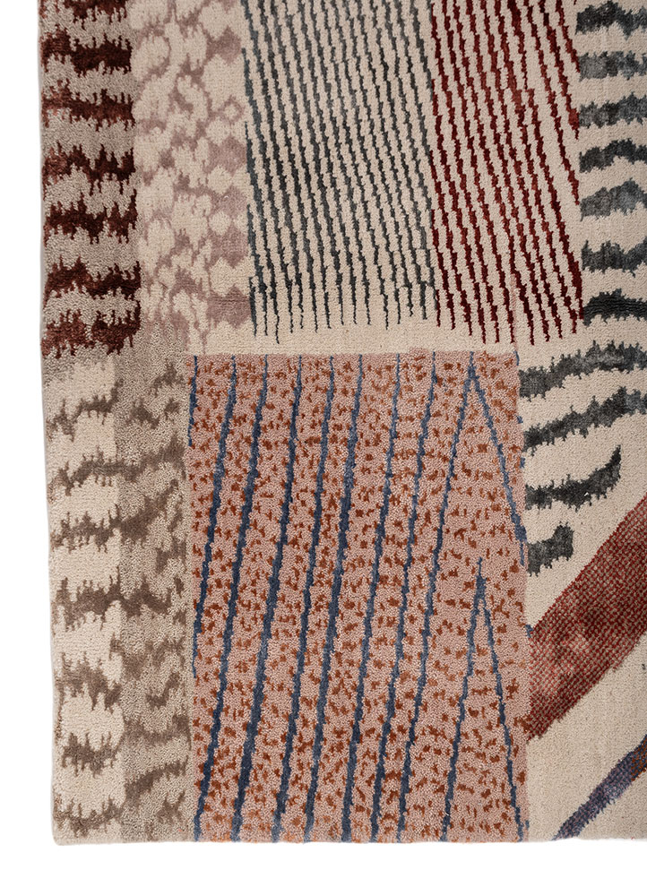 manchaha red and orange wool and bamboo silk hand knotted Rug - Corner