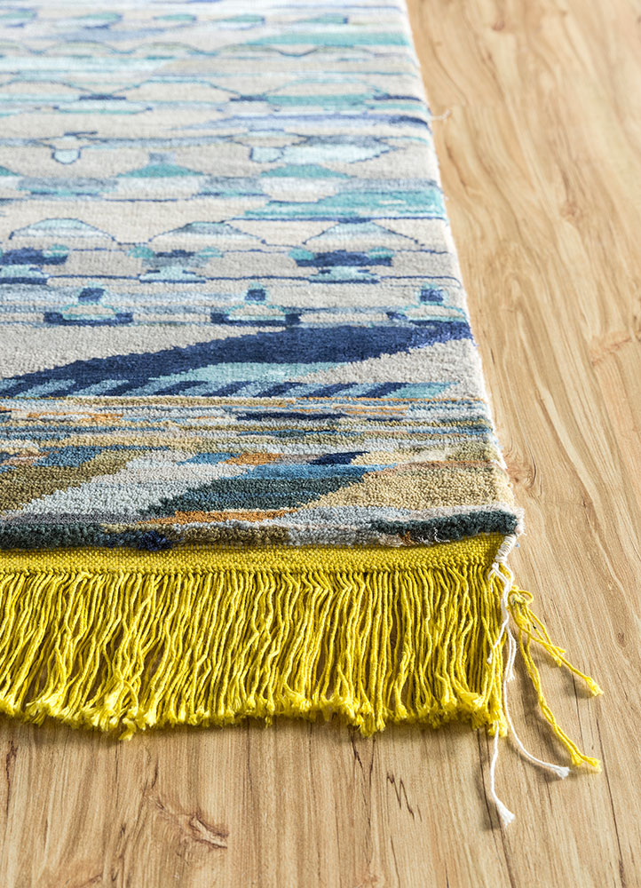 manchaha blue wool and bamboo silk hand knotted Rug - Corner