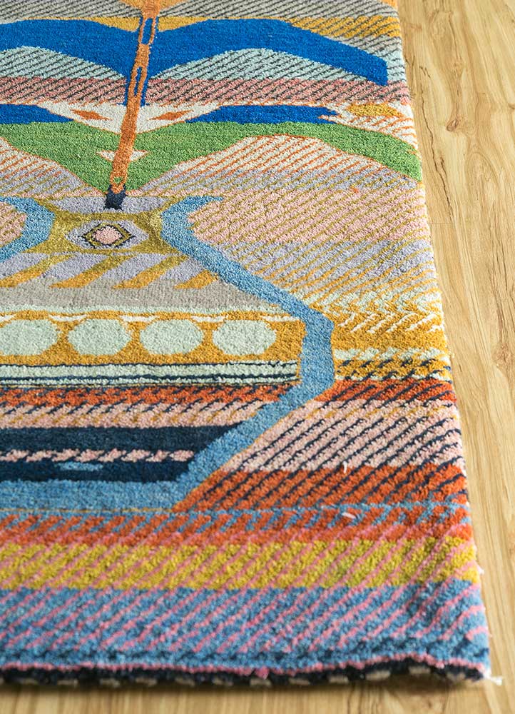 freedom manchaha multi wool and bamboo silk hand knotted Rug - Corner