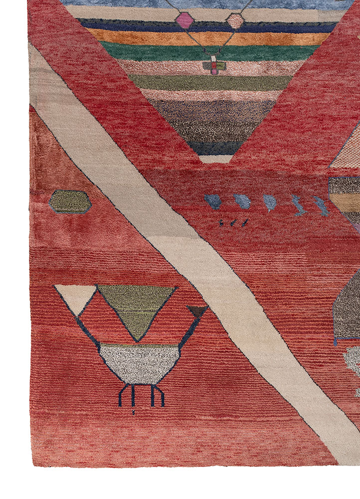 freedom manchaha red and orange wool and bamboo silk hand knotted Rug - Corner