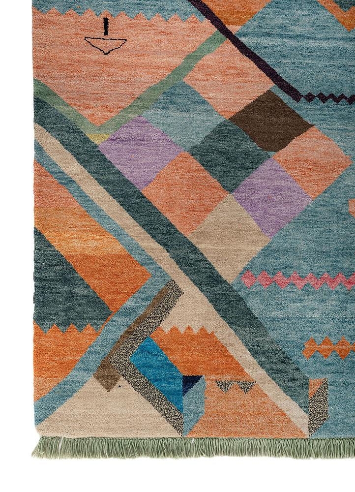 freedom manchaha blue wool and bamboo silk hand knotted Rug - Corner